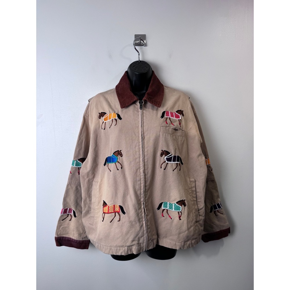 Found Lariat Horse Embroidered Work Jacket Embroidered Canvas Work Size Medium